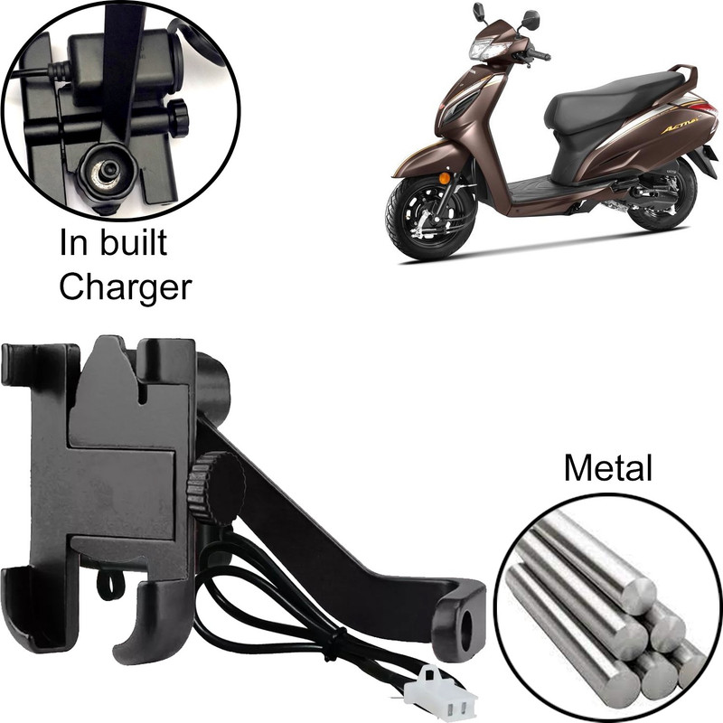 Pious Aluminum Alloy Mobile Phone Holder Motorcycle Bike Handlebar Mount For Activa 6G Bike Mobile Holder(Black)