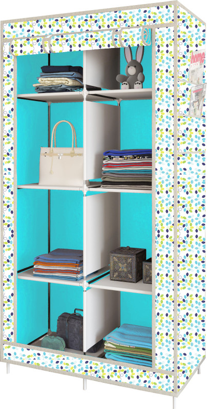 SB07 7800-2 Colorful Leavs Print PVC Collapsible Wardrobe(Finish Color - Sky Blue Type, DIY(Do-It-Yourself))