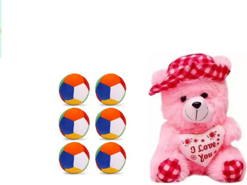 Nihan Enterprises 6pc soft toys and purple cap teddy  - 30 cm(Multicolor)