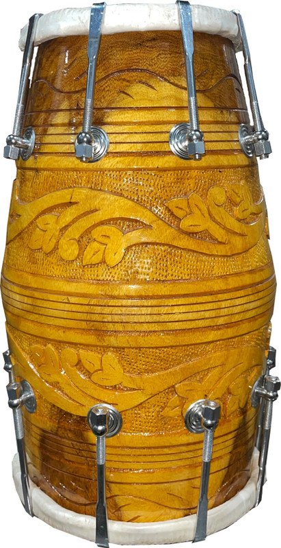 RAM musical Pure Shesham carving(Nakkashi) Dholak Nut & Bolts Dholak(Yellow)