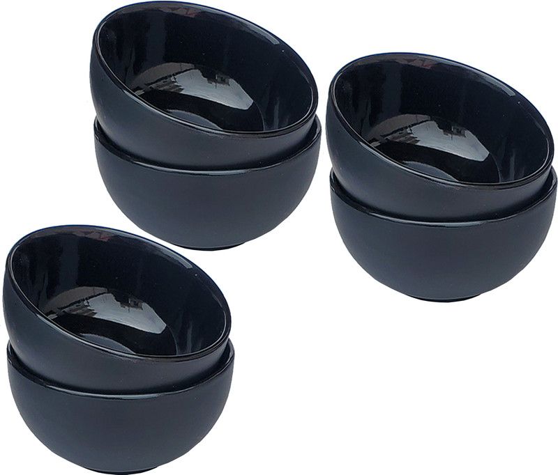 Pure Source (India) Ceramic Dessert Bowl Ceramic Bowls Set/Vegetable Bowl/Serving Bowl/Soup Bowl(Pack of 6, Black)