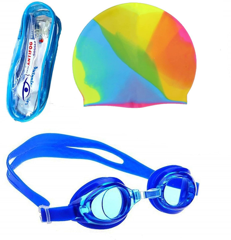 Alice Emporium Swimming Goggles with Rainbow Silicone Cap Swimming Kit