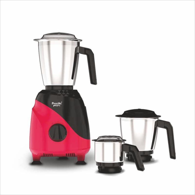 Preethi Peppy 750 W Mixer Grinder(MG 245 | 3 Jars | Black & Red)
