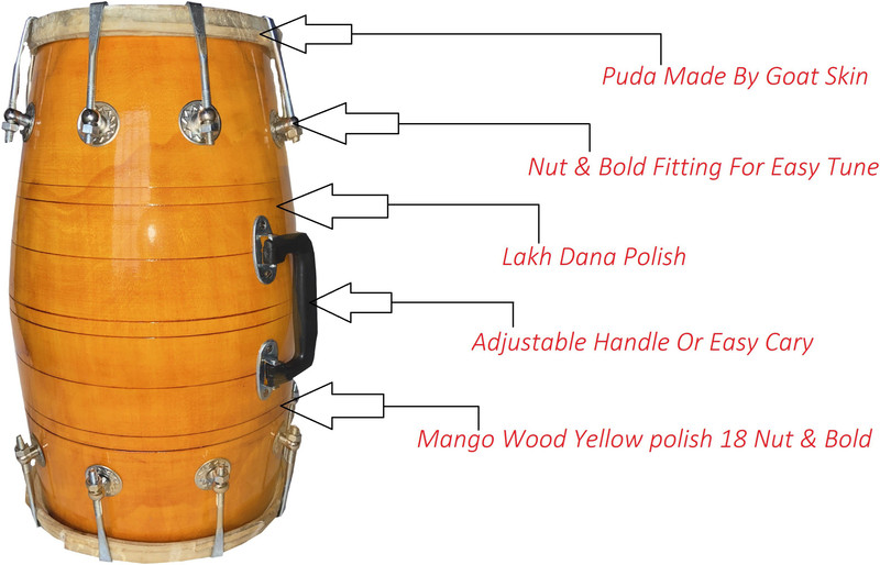 GT manufacturers GT-YP-1018 Nut & Bolts Dholak(Yellow)
