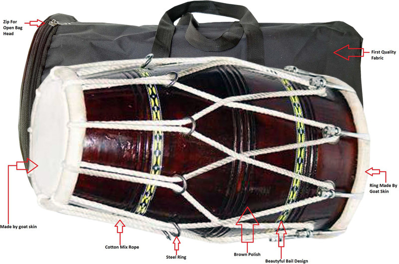 RAM musical Dholak Half set Brown polish Nut and Rope with Carry Bag Nut & Bolts Dholak(Brown)