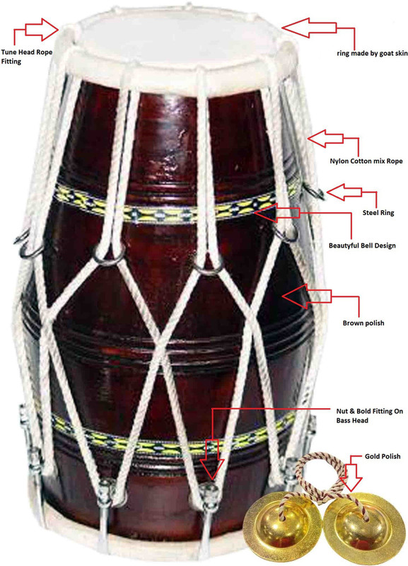 RAM musical With Manjira 012 Nut & Bolts Dholak(Brown)