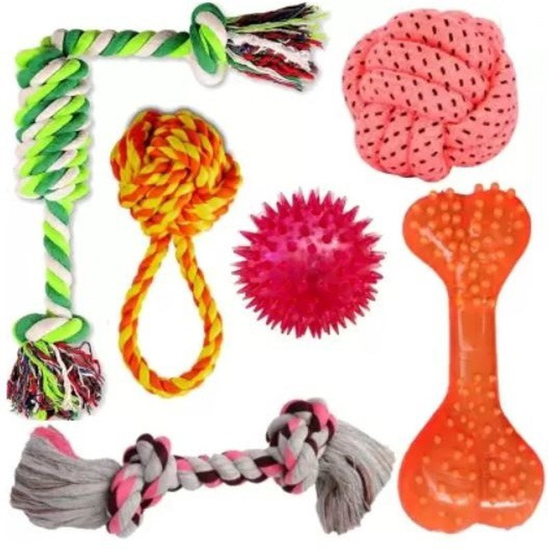 PSK PET MART Toys for Puppies & Small Dogs Toys Spike Squeaky Ball Toy Rope Ball Toy Rope Cotton, Rubber Ball, Bone, Chew Toy, Rubber Toy, Training Aid For Dog & Cat