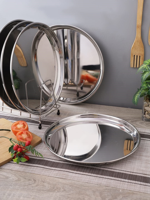 NEELAM Stainless Steel 9 22G Plate Buffet, 20 cm, Half Plate(Pack of 6)