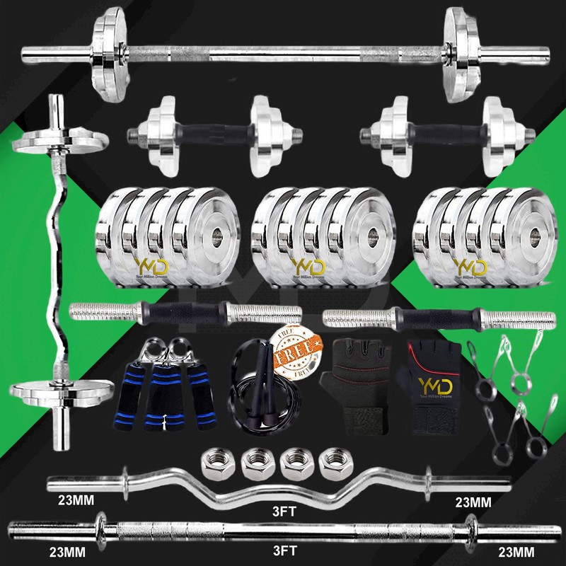 Dinetic 15 kg Steel Plates (2.5KGX6Pc) 3FT Curl & 3FT Strt 23mm Rods Home Gym Combo