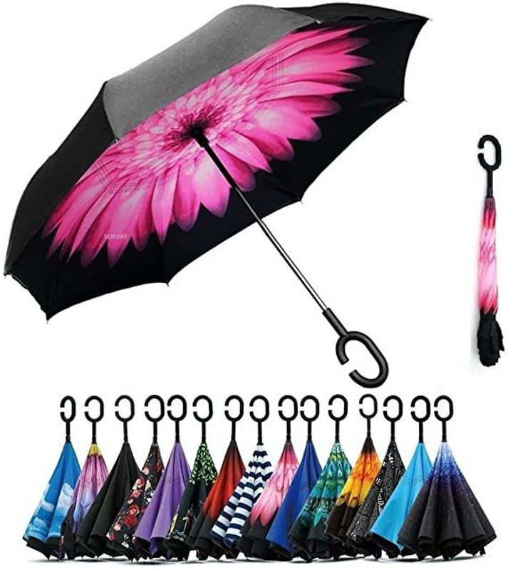 kroywen Double Wind Proof C Shape Folding Sun Rain UV Protection Mini Umbrella(Multicolor)