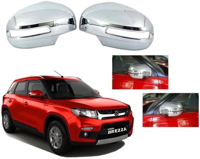 AMARIO Side Chrome Mirror Cover With Indicator Cut For Vitara Brezza 2016-2019 Set Of 2 Plated, Plastic Car Mirror Cover(Maruti Vitara Brezza LDi Diesel)