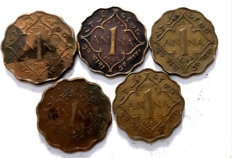 HSP Old One Anna Collectable Coin Set Brass Metal. (Pack Of 5 Coins) Medieval Coin Collection(5 Coins)
