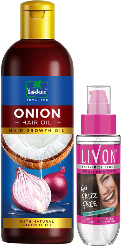Parachute Advansed Onion Hair Growth Oil, Reduces hairfall & Livon Hair Serum for Women & Men Hair Oil (300 ml)