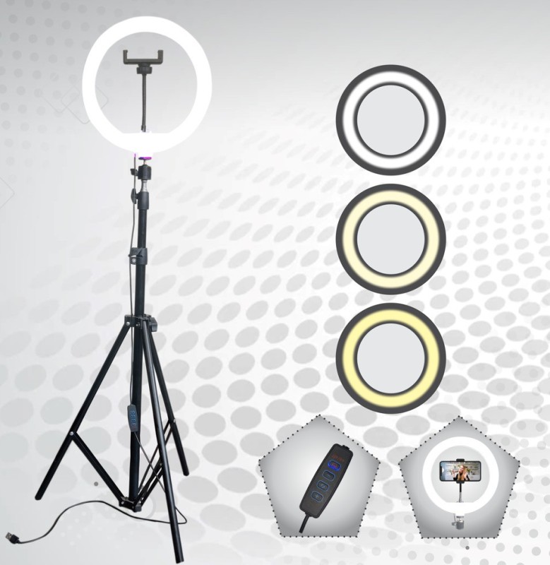airtech 10“ Ring light with Camera Stand -7 ft for reels, video stream and Selfie Ring Flash(White, Yellow)
