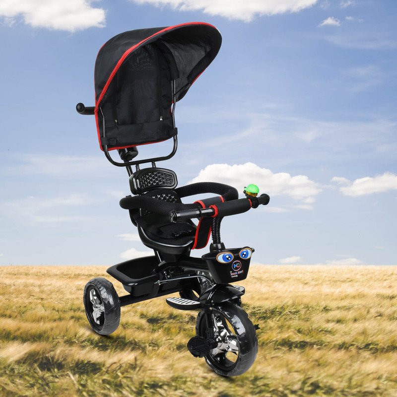 DUGGI MUGGI Sportz Tricycle for Kids of 1.5 to 5 Years with Sun Protect Canopy, Rubber Wheels & Parental Control Handle Tricycle(Black)