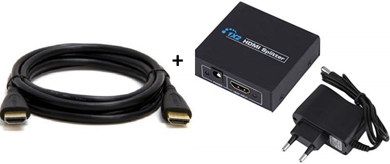 TERABYTE TV-out Cable 2 Ports 1 in 2 Out HDMI Splitter + 1.5METER HDMI CABLE 3D Full HD 1080P(Black, For Computer)