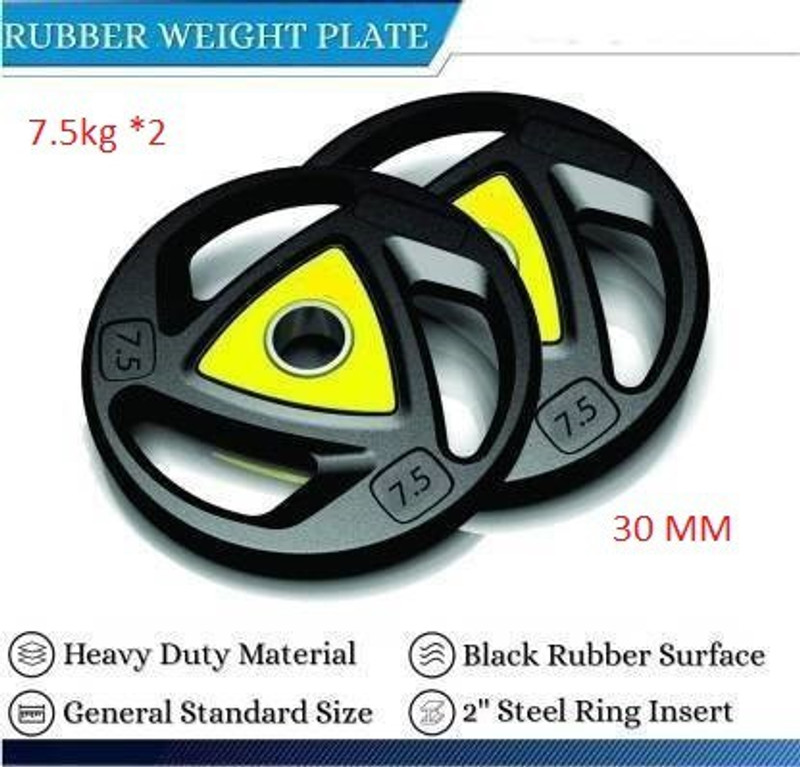 Hridya Trade 15 kg Quality Triangle Weight Plates (7.5 Kg x2 )- 30 mm Hole Black Home Gym Combo