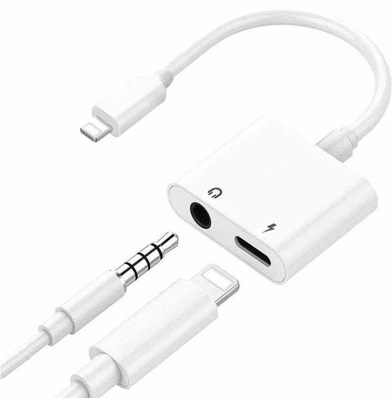 ENMORA White 2in1 Charging and Audio Cable Compatible for iPhone J84 Phone Converter(iOS)