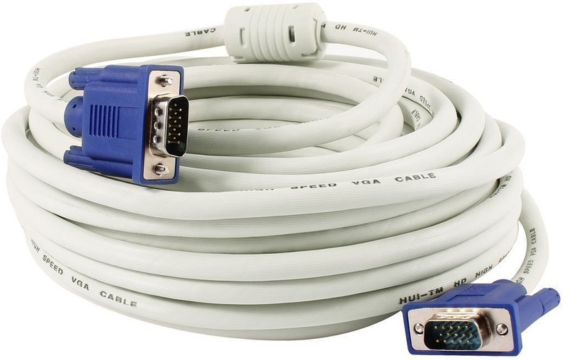 LipiWorld TV-out Cable VGA Male To Male 15 PIN Cable Premium Quality For Computer Monitor, Projector, PC, TV Cord (15M)(White, For Laptop, 15 m)