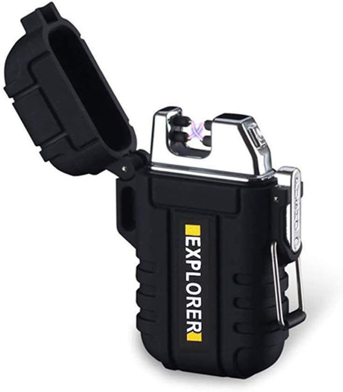 WRADER UPGRADED QUALITY WATERPROOF Flameless Electric Lighter Dual Arc Plasma Lighter Rechargeable Lighter Windproof Explorer Lighter Cigarette Lighter for Camping Cigarette Lighter(Black)