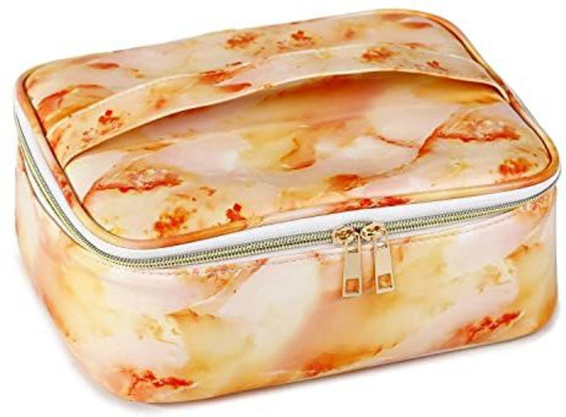 HOUSE OF QUIRK Portable Travel Makeup Cosmetic Bags Makeup Storage Toiletry Bags-Orange Marble Cosmetic Bags, Makeup Bag, Organizer Vanity Box(Orange Marble)