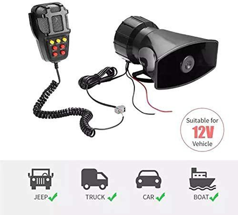 LAVITRA Police Siren for Cars Jeeps suvs 7 Tone Loud Hooter with Mic VIP Siren 100 watts Police Siren for Cars Jeeps suvs 7 Tone Loud Hooter with Mic VIP Siren 100 watts Component Car Speaker(12 W)