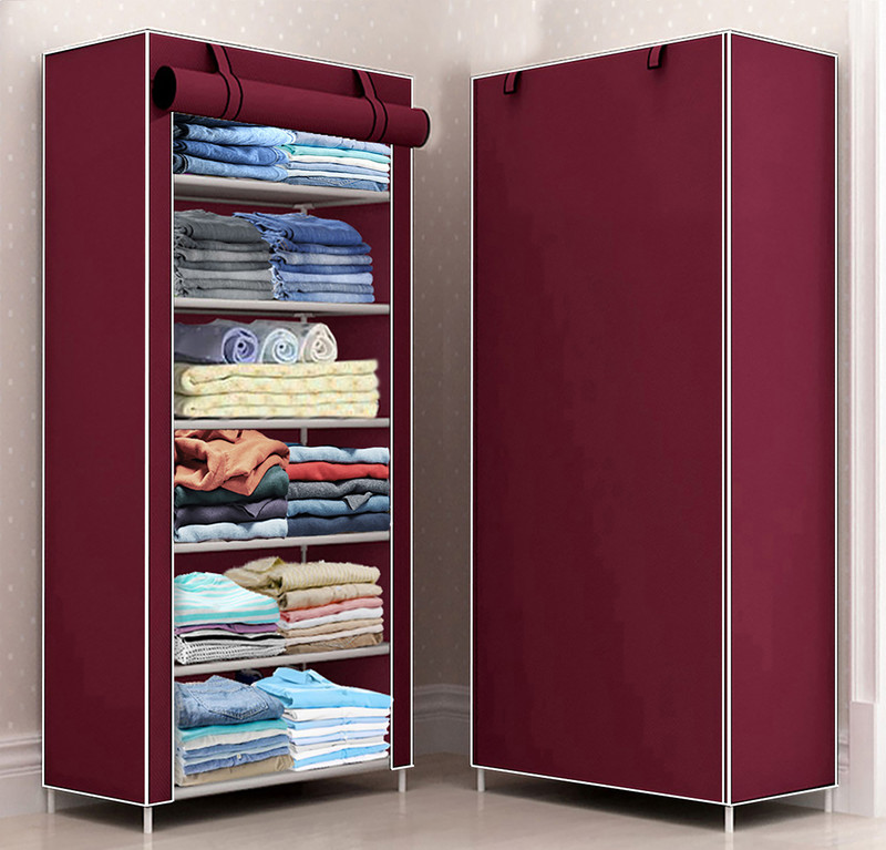 FLIPZON Multipurpose Storage Rack, 6 Layer PP Collapsible Wardrobe(Finish Color - Maroon, DIY(Do-It-Yourself))