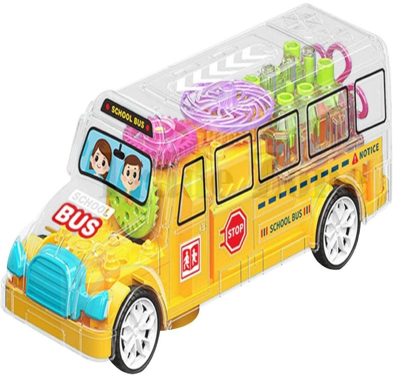 KTRS School Bus Vehicle 3D Ligt and Sound 360 Degree Rotation Gear(Multicolor)