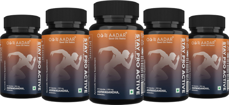 AADAR STAY PRO ACTIVE | For Strength, Energy and Sound Sleep | Raw Ashwagandha and Shilajit Gold Capsules for Men and Women | 60 Capsules (Pack of 5)(Pack of 5, 300 Capsules)