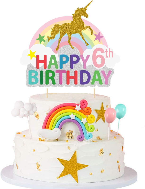ZYOZI Unicorn 6th Birthday Cake Topper,Magic Unicorn Cake Decoration - (Pack of 1) Cake Topper(Multicolour Pack of 1)