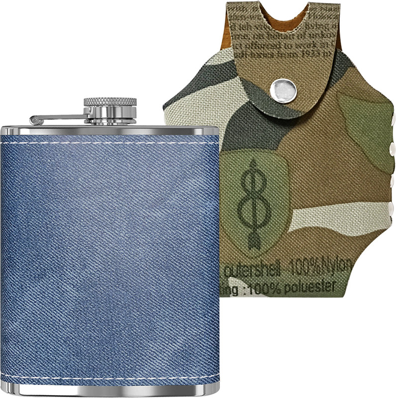 Nexshop ™HP-1155 Blue 8oz- Flask With Jungle Print Button Cover Print Best Quality Stainless Steel Hip Flask(236 ml)