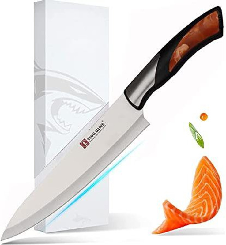 ATIASRAMA 1 Pc Stainless Steel Knife Best Selling Stainless Steel Black Kitchen Knife Chef Knives carbon Coating Sharp Waved Embossing Blade With Soft Handle Professional Cutlery Knifes For Kitchen YG-105