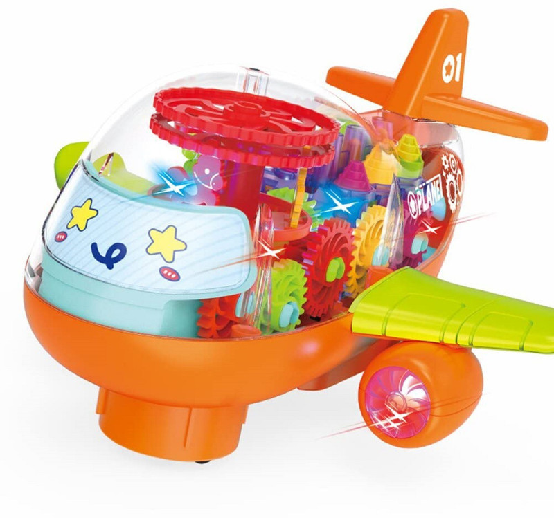 KTRS Plane for Kids, 1PC, Bump and Go Light Up Toy Car with Colorful Moving Gears(Multicolor)