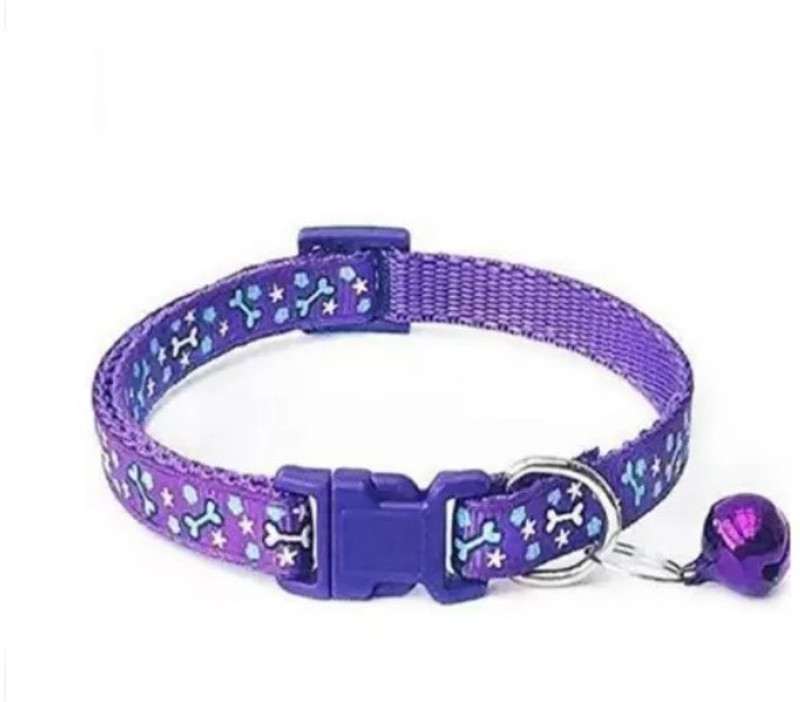 Pet Guard Dog Cat Pet Bell Bone Star Printed Adjustable Puppy Kitten Necktie Collar Bell Cat Collar Charm(Purple, Round)