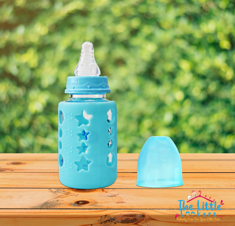 The Little Lookers Glass Feeding Bottle - 120 ml(Blue)