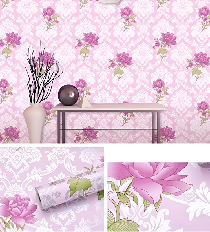 AmazingKarts 304.8 cm x 45 cm Waterproof Floral & Botanical Vinyl Wallpaper(Pink)