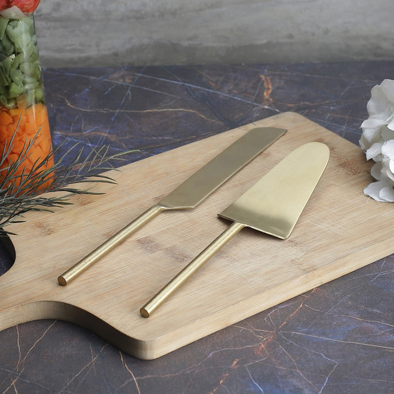 VarEesha Imperial Matt Gold Stainless Steel Cake Server Set of Two Stainless Steel Cutlery Set(Pack of 2)