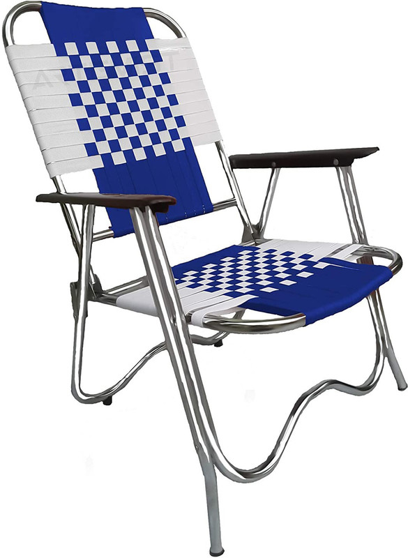 Luster Foldable Stripe Chair with Arm Rest Portable Chair with Durable Folding Frame Metal Outdoor Chair(Blue, Pre-assembled)