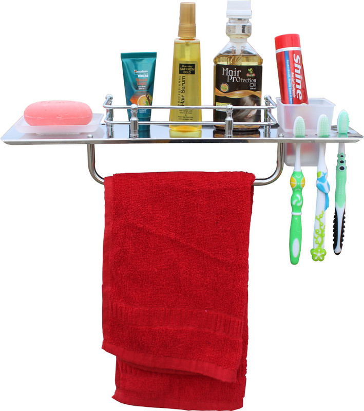 HEXA GOLD soapdish shelf with tumbler Stainless Steel Toothbrush Holder(Silver, Wall Mount)