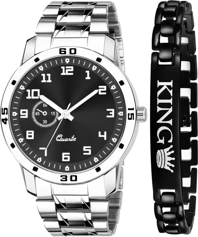 Shivark Unique Formal Look Black Dial Watch and King Bracelet Combo For Men Analog Watch  - For Boys