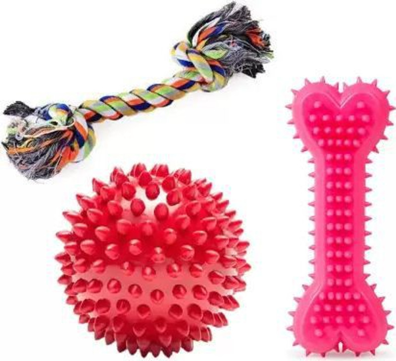 PSK PET MART Cotton Rope Chew Toy and Interactive Non-Toxic Natural Rubber Dental Chew Rubber Bone, Treat Dispensing Toy For Dog