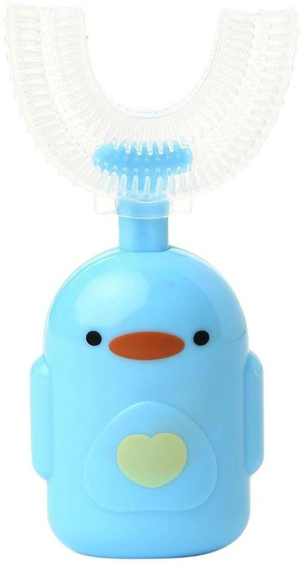 GUCHIGU Baby U-Shaped soft silicone bristle Toothbrush ,360° Oral Teeth Cleaning(Blue) Extra Soft Toothbrush