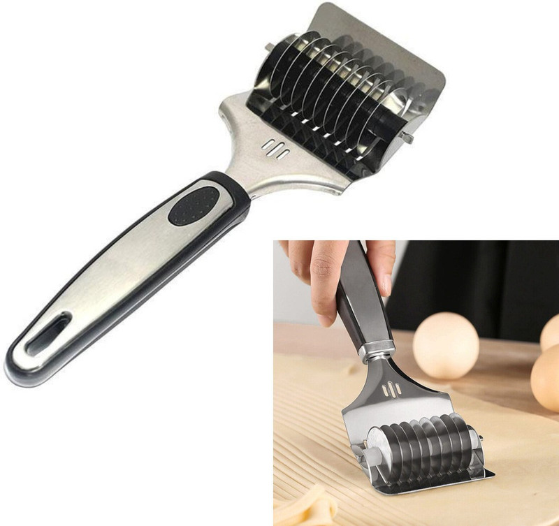Husaini Mart Spaghetti Cutter, Heavy Stainless Steel Noodle Lattice Roller with Silicone Grip Cookie Cutter