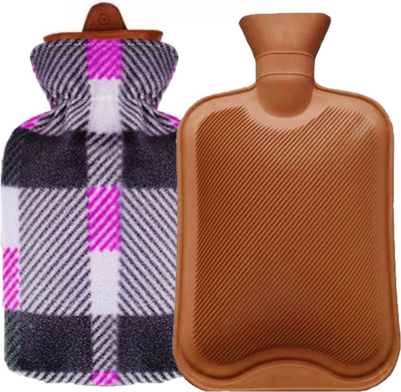 Fangtooth Pain relief Hot water Bottle (Rubber) and Soft Woolen cover Non-electrical 2 L Hot Water Bag(Multicolor)