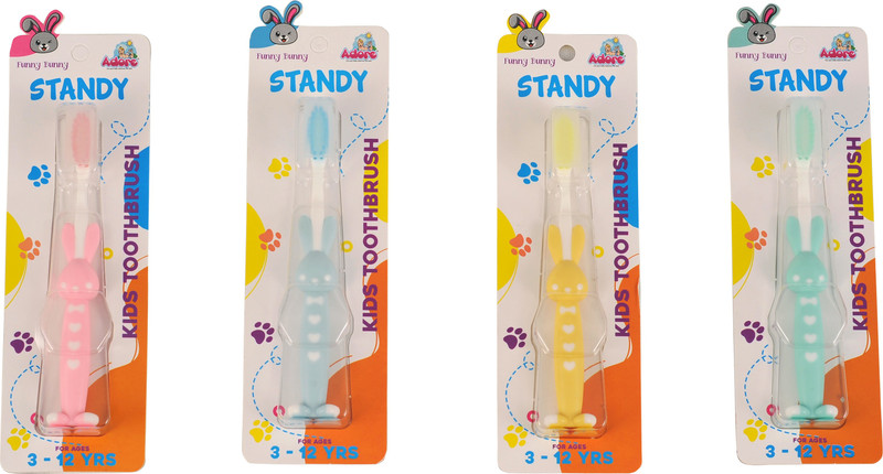 Adore Funny Bunny Kids Toothbrush - 3-12 Years - With Safety Case - Suction Base - Ultra Soft Toothbrush(Pack of 4)