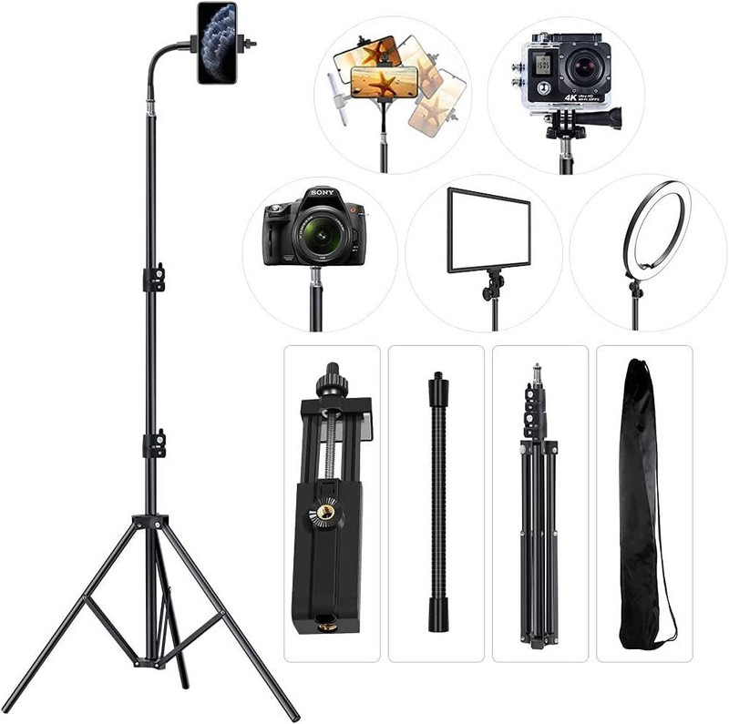 Hold up Cell Phone Tripod 27inch to 80inch Adjustable Phone Stand for iPhone & Camera Tripod(Black, Supports Up to 500 g)