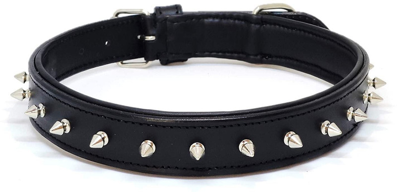 Pet Guard Spiked Dog Collars, Durable Studded Punk Spiked Rivet Adjustable Leathee Info Engraved Dog & Cat Collar Charm(Black, Solid)