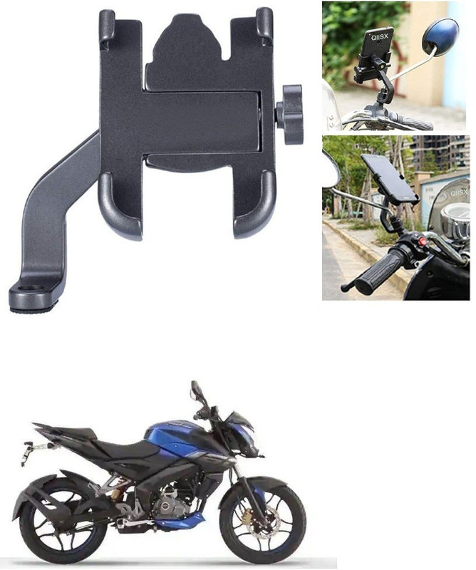 Qiisx Mirror Fitting Metal Mobile Holder For Bajaj Pulsar 160 NS DTS-i Bike Mobile Holder(Black)