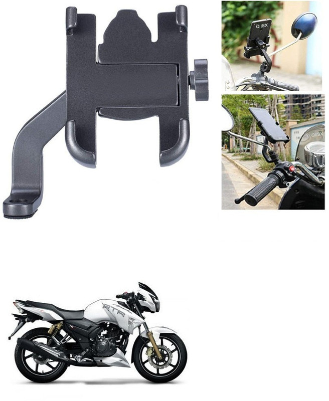 Qiisx Mirror Fitting Metal Mobile Holder For TVS Apache RTR 180 Bike Mobile Holder(Black)