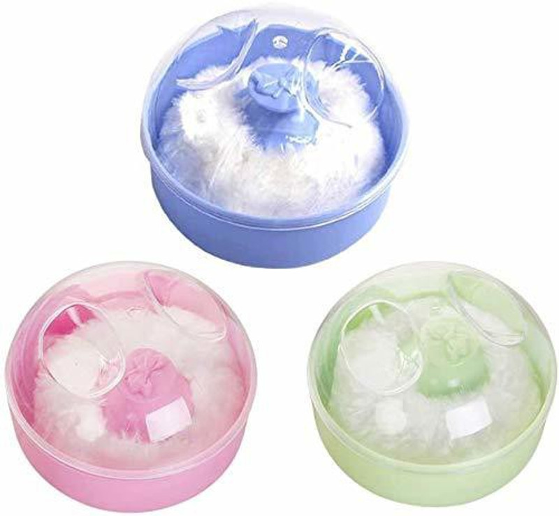 APOEM Baby Powder Puff with Box Holder Container for New born baby and Kids set 3 pcs(Multicolor)
